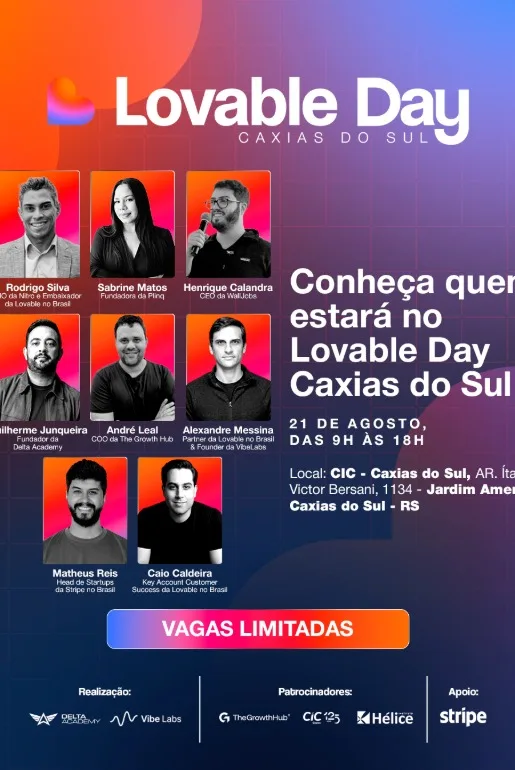 Instituto Hélice traz a Caxias do Sul o Lovable Day, principal evento brasileiro sobre Vibe Coding 