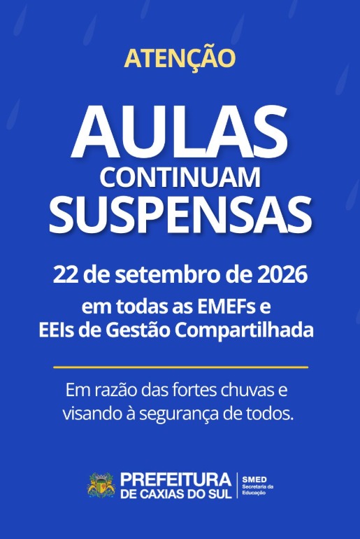 SMED informa que as aulas estão suspensas nas EMEFs e EEIs de Gestão Compartilhada nesta terça-feira (22/09)